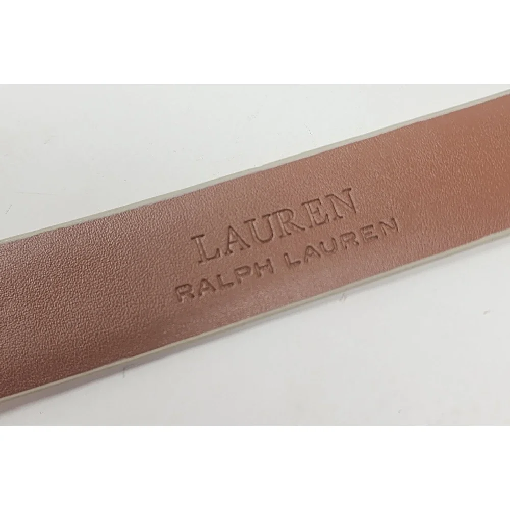 Lauren Ralph Lauren Leather Belt Women's XL Ivory Gold Buckle Logo Charm